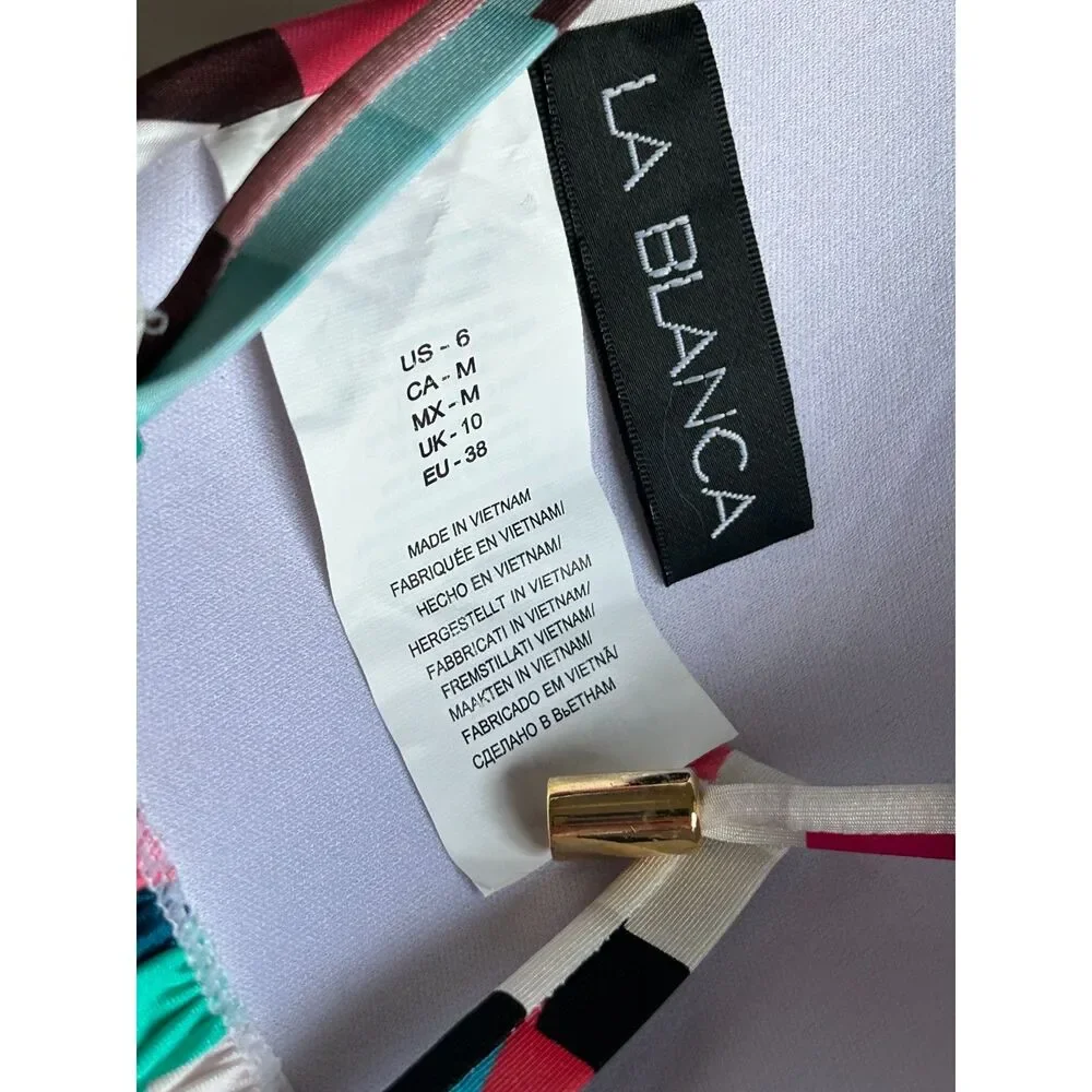 La Blanca Multicolor Geometric Triangle Halter Bikini Top